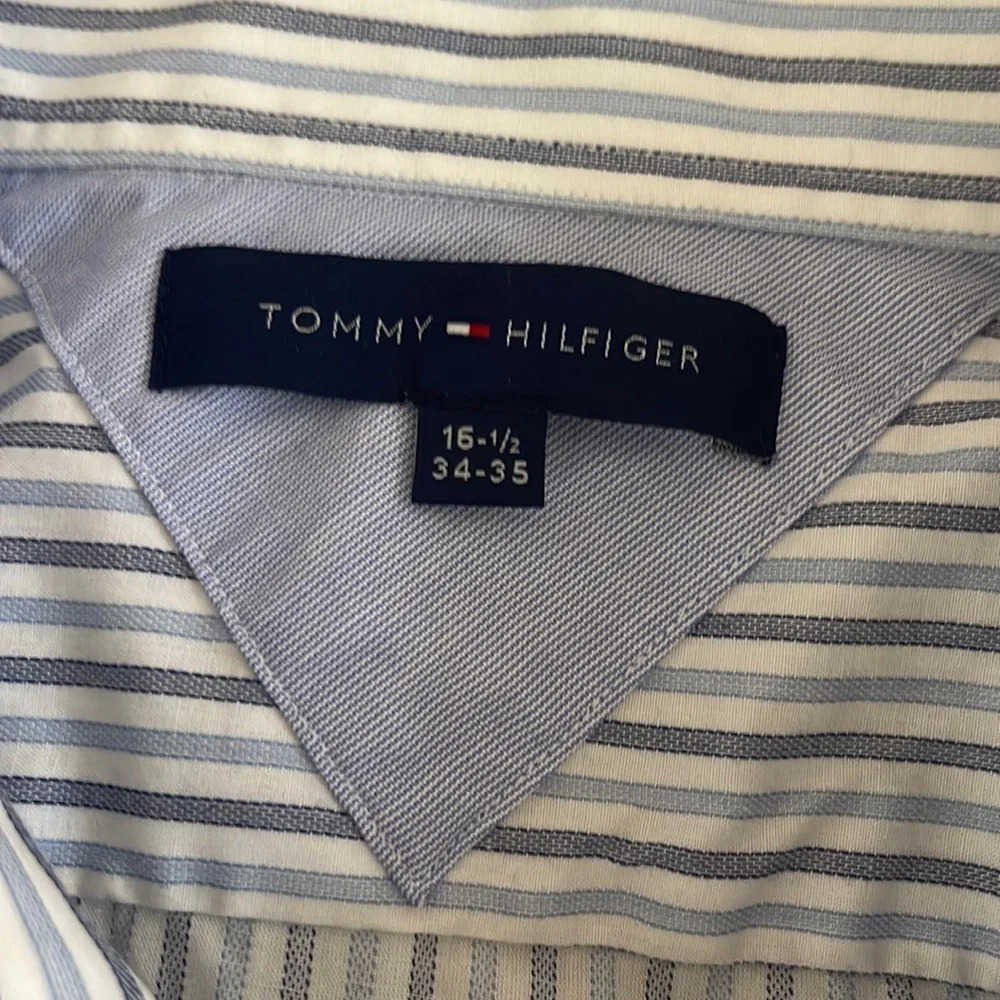 Men’s Tommy Hilfiger blue/white stripe dress shirt 16-1/2 (34-35) - Picture 3 of 3